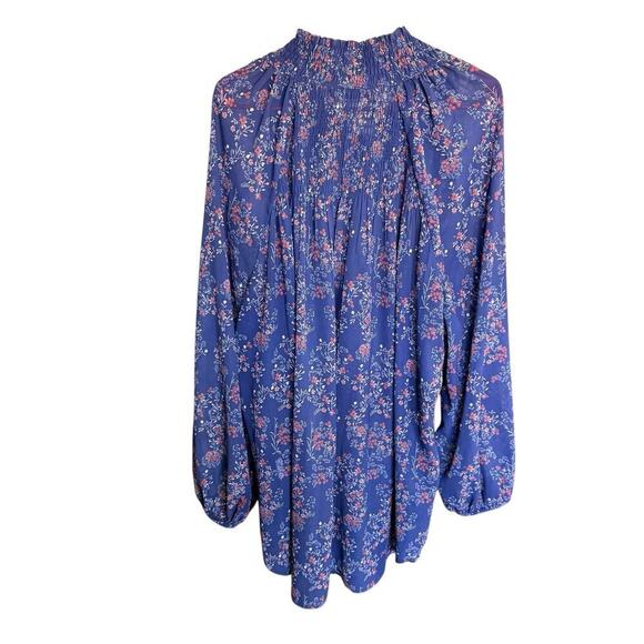 Eshakti Blouse Women's Blue Ditsy Floral Ruching 4XL Relaxed Comfort Oversized - Picture 3 of 10